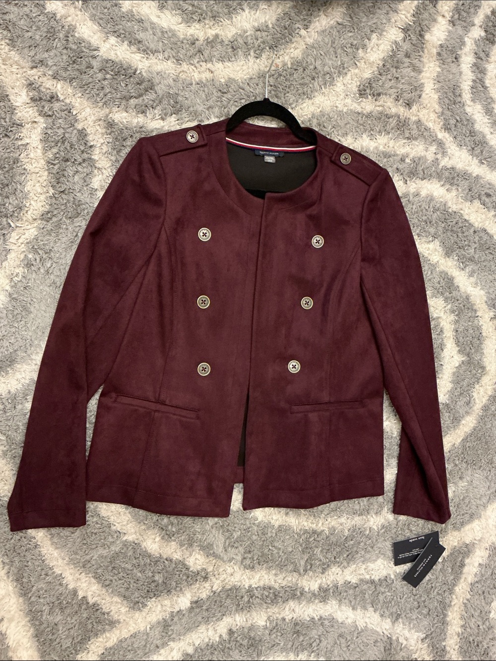 Tommy Hilfiger Burgundy Faux Suede Blazer Classic Structured Design